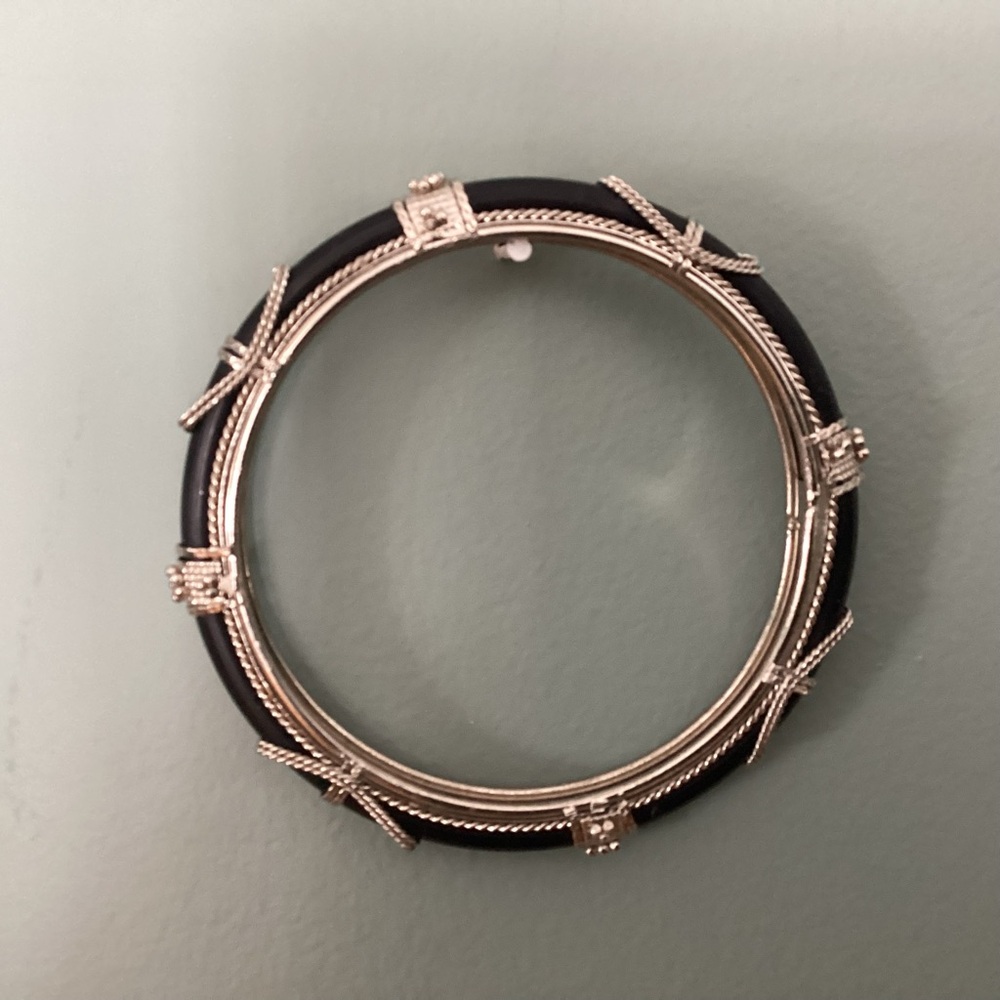 Elegant Silver and Black Bangle Bracelet
